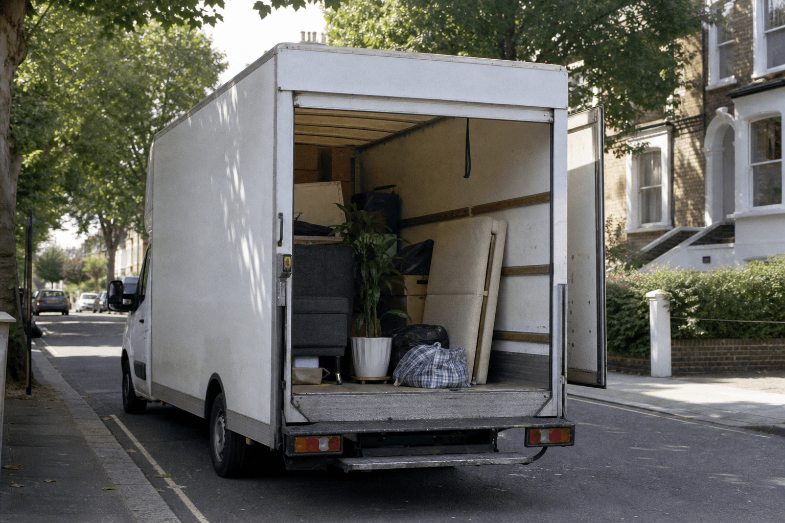 Luton van ready for same-day rubbish removal on a South London street