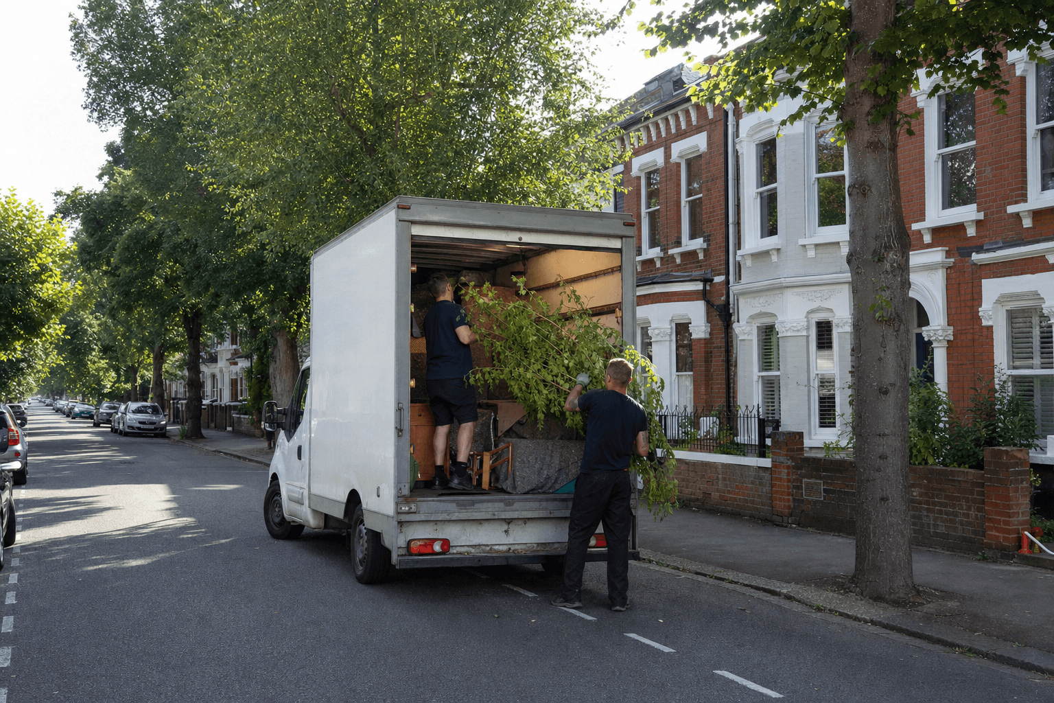 Luton van loading waste on a Heaver Estate terrace in Balham