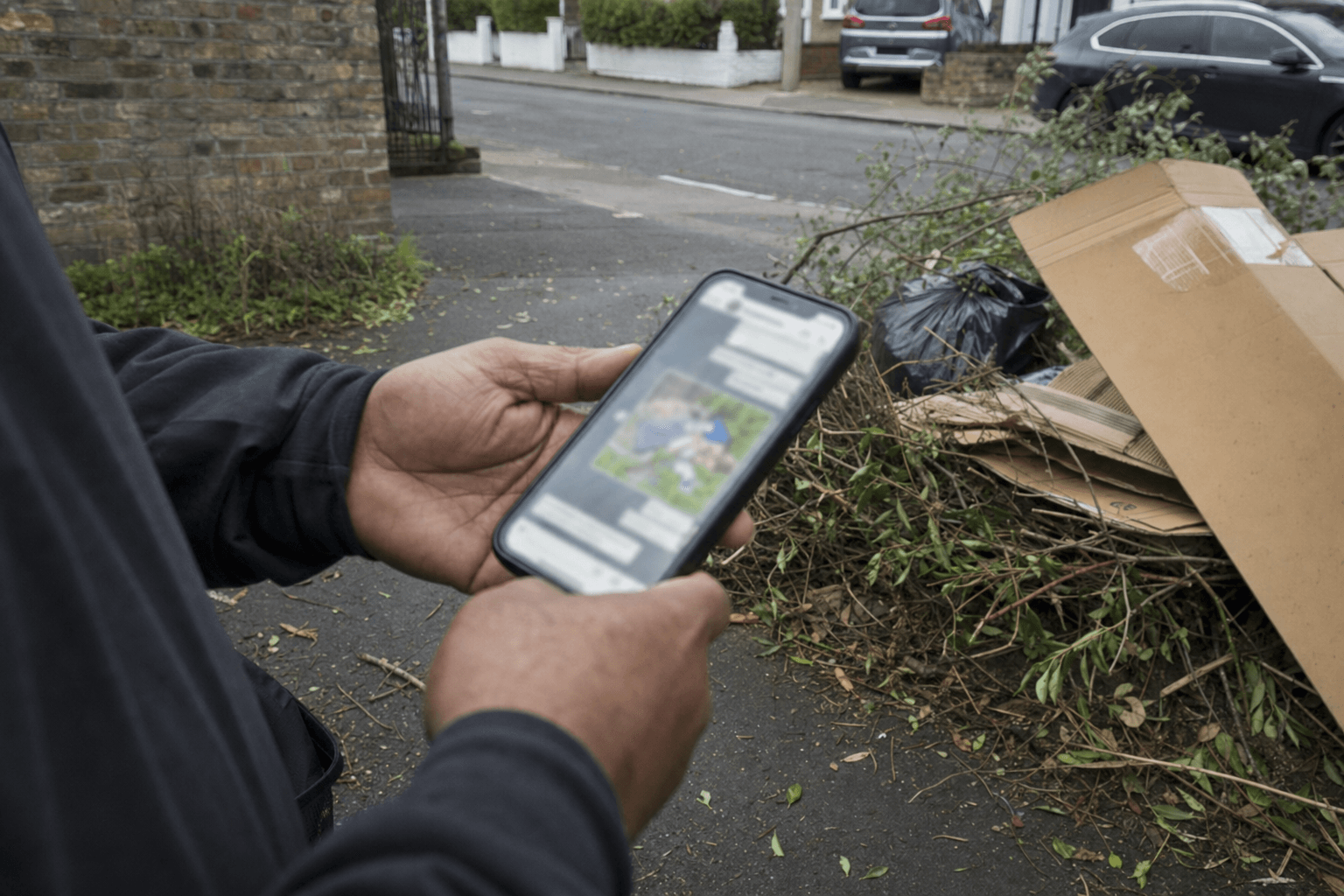 Customer sending a photo of rubbish on WhatsApp for a fixed-price tip run quote